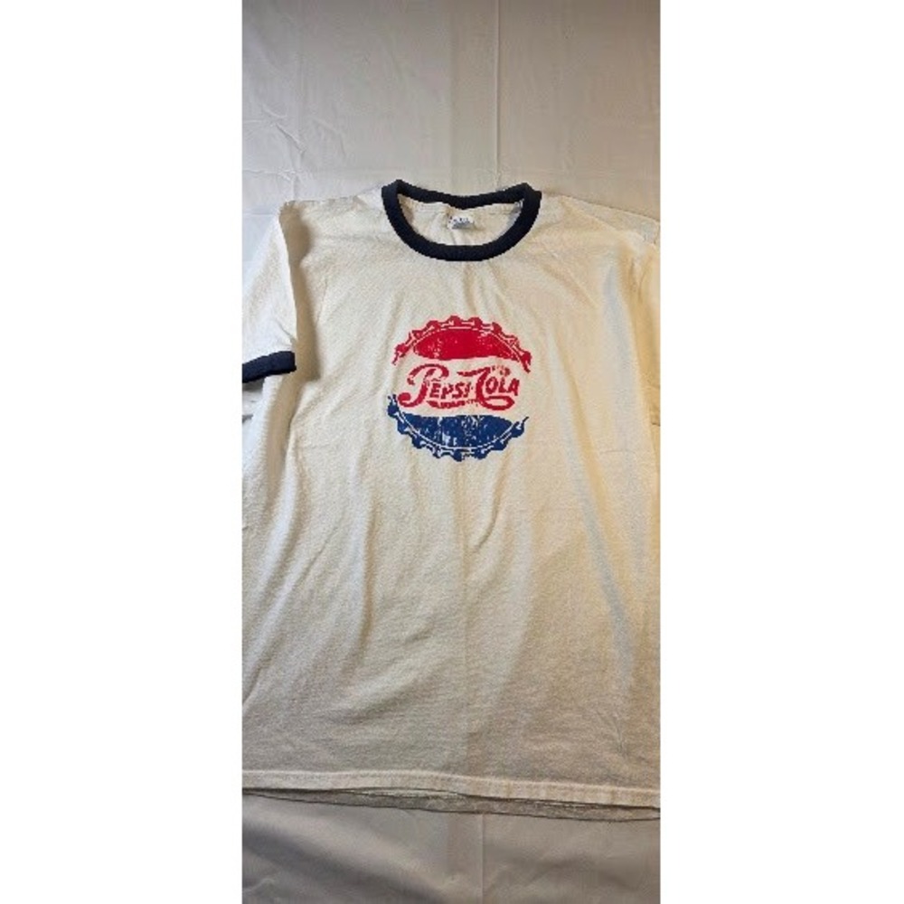 Port & Company Pepsi-Cola Ringer T-Shirt Mens Large White Navy Distressed Logo